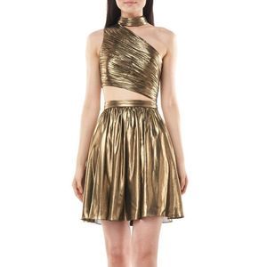 Theia Gold Metallic One-Shoulder Dress